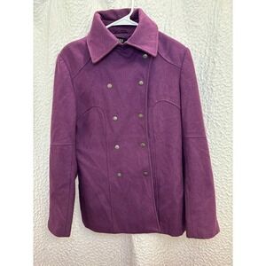 Guess Women's Purple Wool Peacoat Snap Button Embroidered Size M